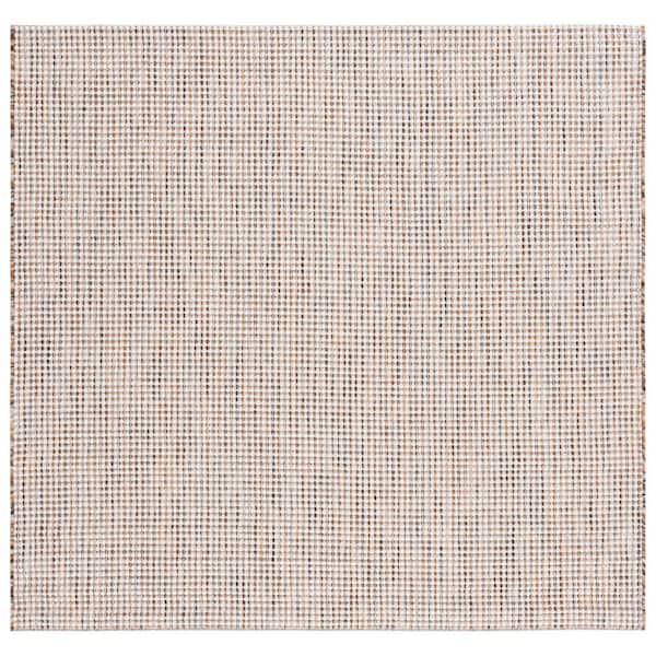 SAFAVIEH Courtyard Ivory Gray/Rust 7 ft. x 7 ft. Woven Geometric Indoor/Outdoor Square Area Rug