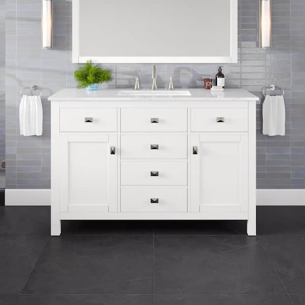 Artemis 48 in. Single Sink White Bath Vanity with White Engineered Stone Top (Assembled)