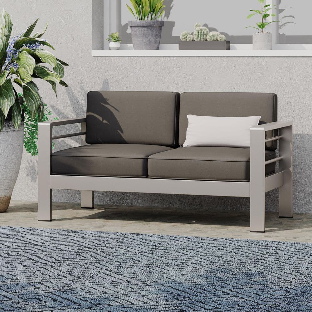 Silver Aluminum Outdoor Loveseat with Dark Khaki Cushions price history on PriceWatchPro