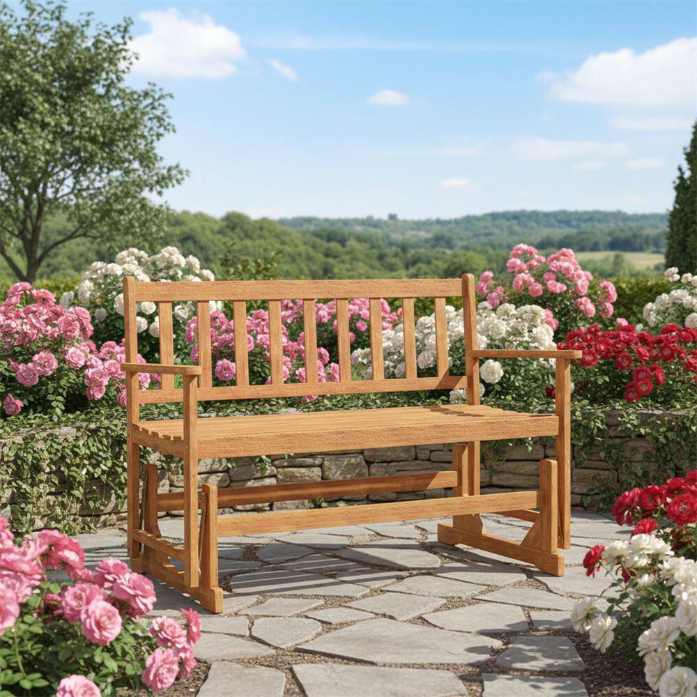 Outdoor Wood Rocking Bench for 2-Seats, Heavy-Duty Patio Glider Loveseat with Slatted Design price history on PriceWatchPro