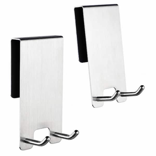 Stainless Steel Over-the-Door Frameless Glass Shower Towel Hooks Squeegee and Towel Hanger in Brushed
