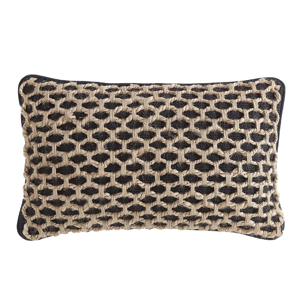 Jada Geometric Black 12 in. x 20 in. Braided Jute Decorative Throw Pillow