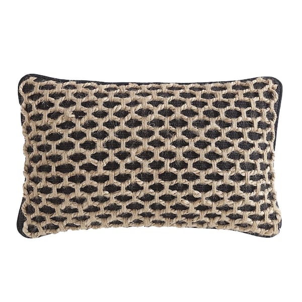 Boho Living Jada Geometric Black 12 in. x 20 in. Braided Jute Decorative Throw Pillow