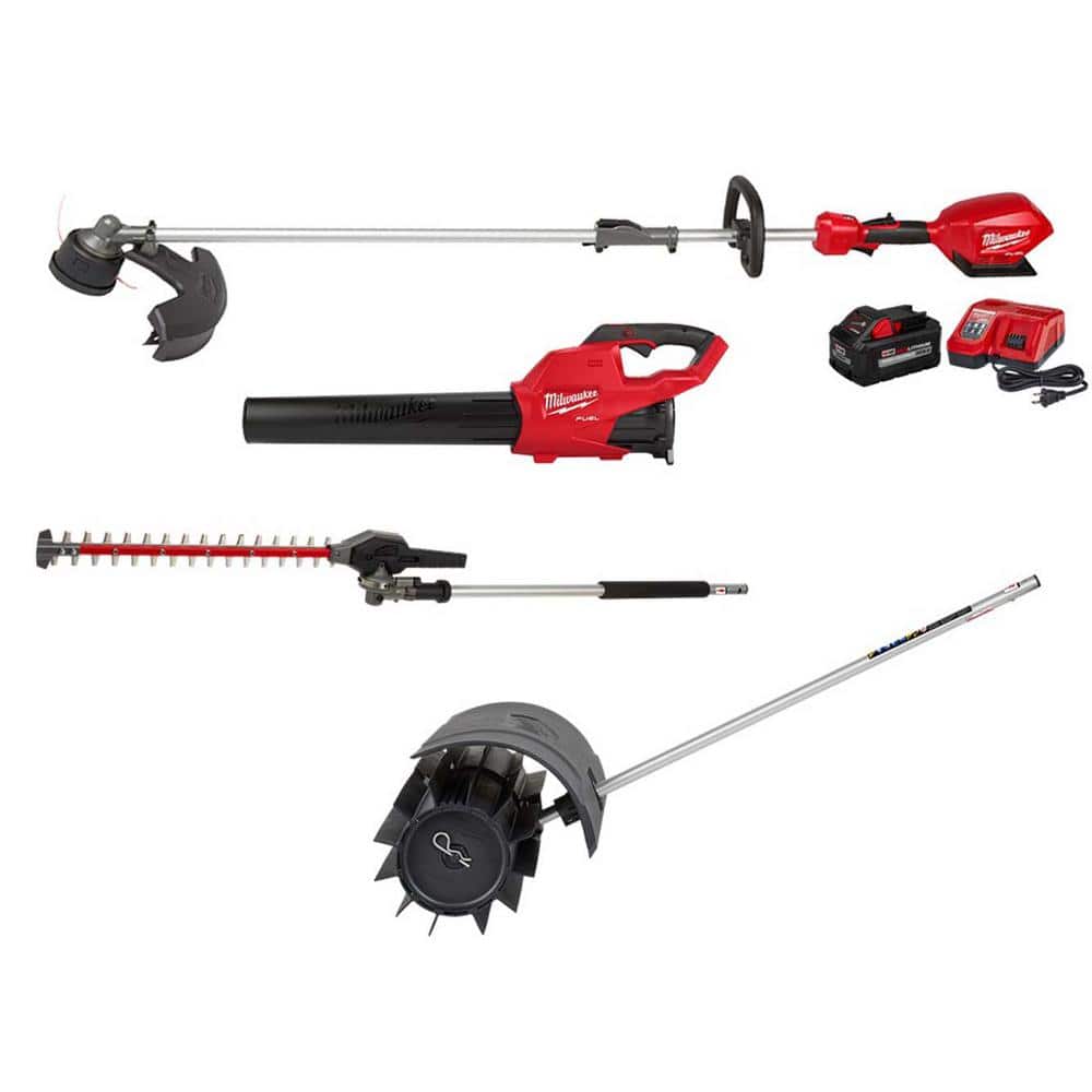 Milwaukee M18 FUEL 18-Volt Lithium-Ion Brushless Cordless Electric String Trimmer/Blower Combo Kit w/Rubber Broom, Hedge (4-Tool) -  3000-4019
