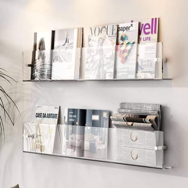 2 Pack Clear 23. 6 in. x 6 in. Plastic Wall Mount Magazine Rack