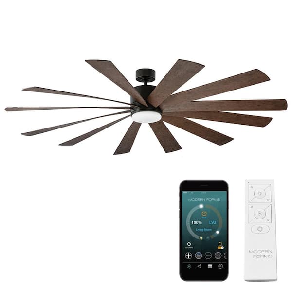Modern Forms Windflower 80 in. Smart Indoor/Outdoor 12-Blade Ceiling Fan Oil Rubbed Bronze Dark Walnut with 3000K LED and Remote