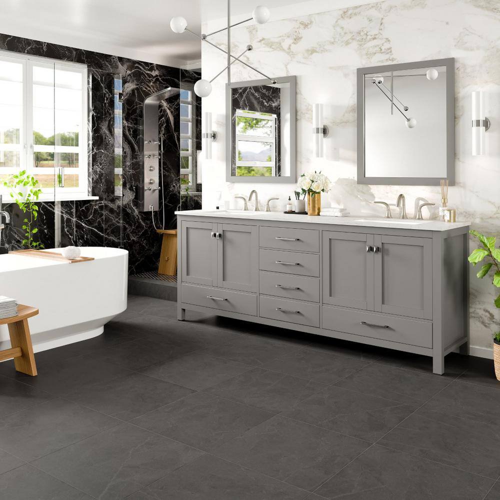 Aberdeen 84" Gray Double Sink Vanity with Carrara Marble Top
