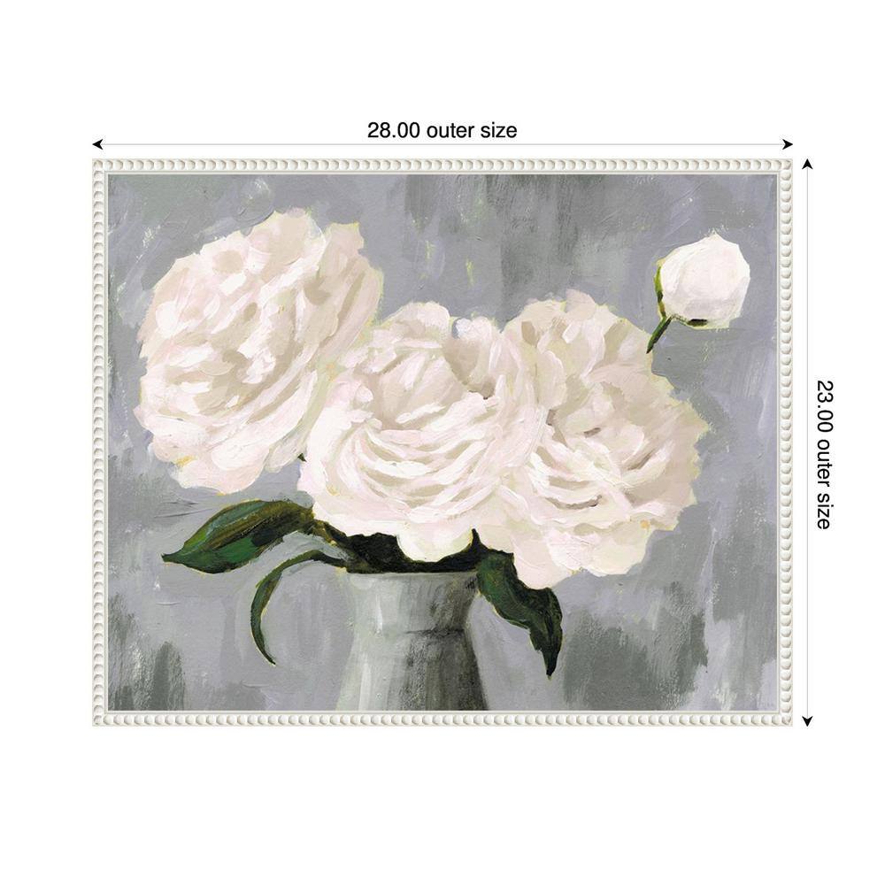 White Peonies in Gray Vase Framed Canvas Wall Art