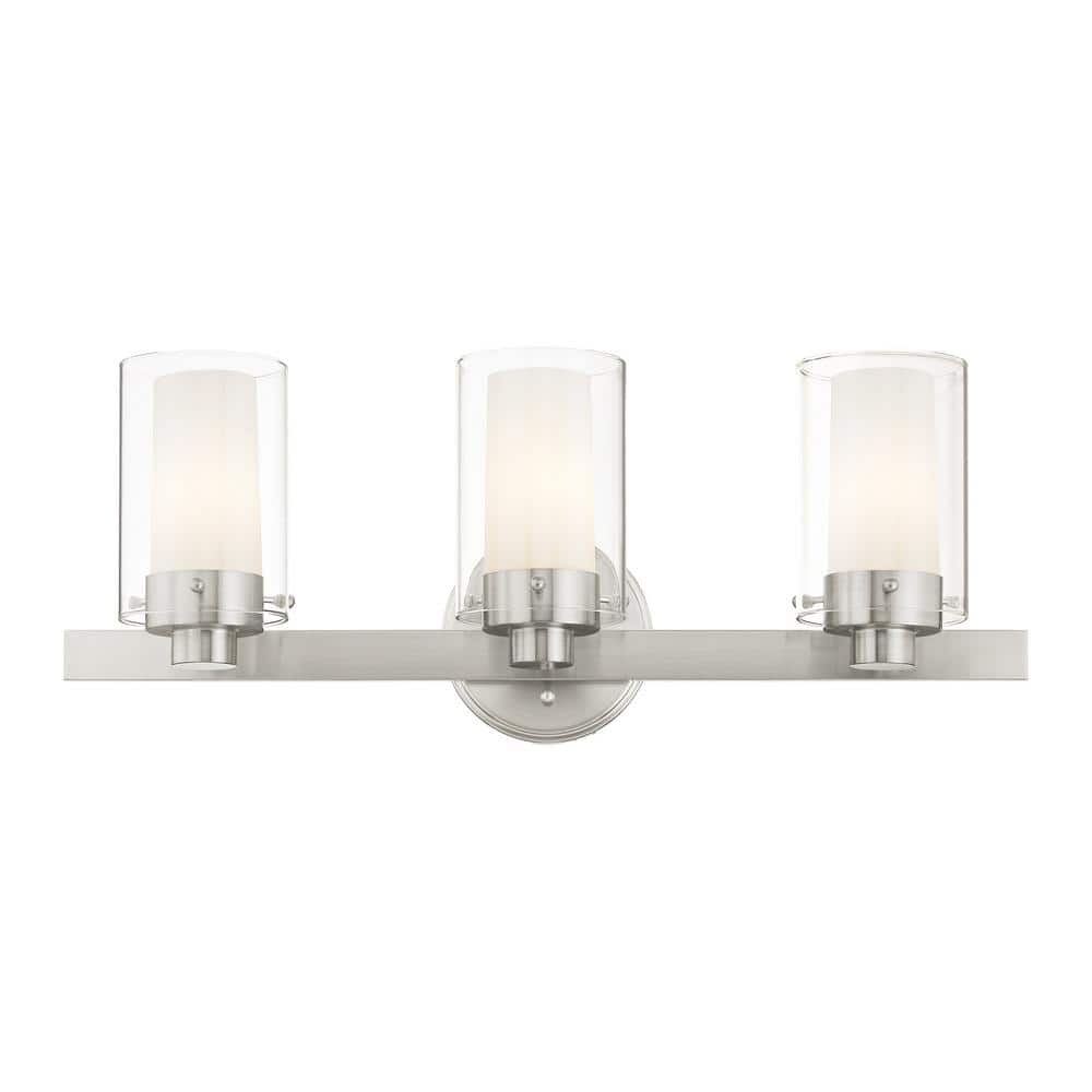 Manhattan 3-Light Brushed Nickel Vanity Fixture with Opal Glass