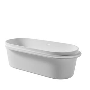 71 in. x 33 in. Solid Surface Freestanding Soaking Bathtub in Matte White with Center Drain and Abrasive Pads
