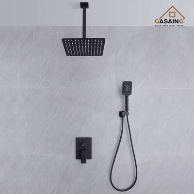 3-Spray with 2.5 GPM 12 in. 2 Functions Ceiling Mount Dual Shower Heads in Spot in Matte Black (Valve Included)