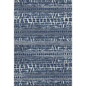 Mayfield Premium Machine Washable Abstract AMF2540 Navy 3 ft. x 5 ft. Area Rug