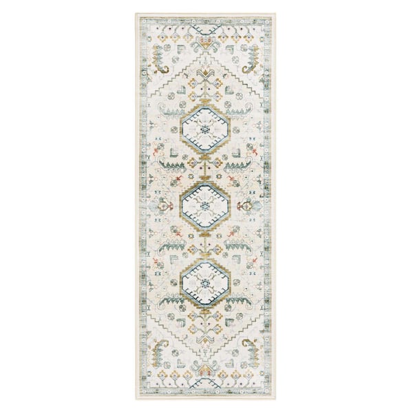 EVERWASH Haven 2 ft. 6 in. x 7 ft. Ivory Modern Medallion Washable Area Rug