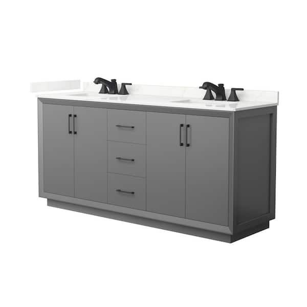 Wyndham Collection Strada 72 in. W x 22 in. D x 35 in. H Double Bath Vanity in Dark Gray with Giotto Quartz Top