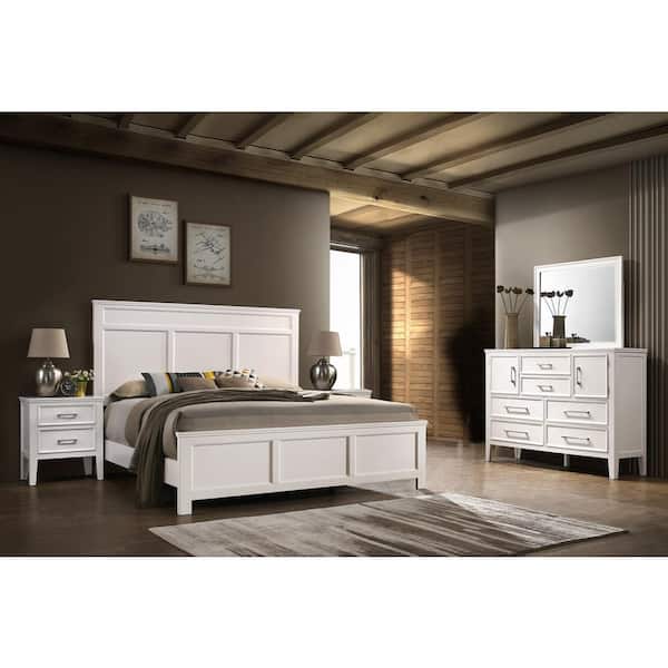 New Classic Furniture Andover 5-Piece White King Wood Bedroom Set (Bed, Dresser, Mirror, 2 Nightstand)
