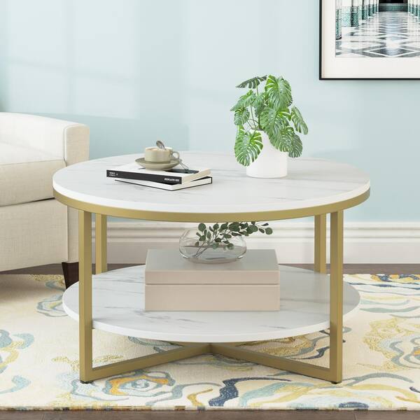 Faux Marble Tabletop Round Coffee Table, Faux Marble Tabletop