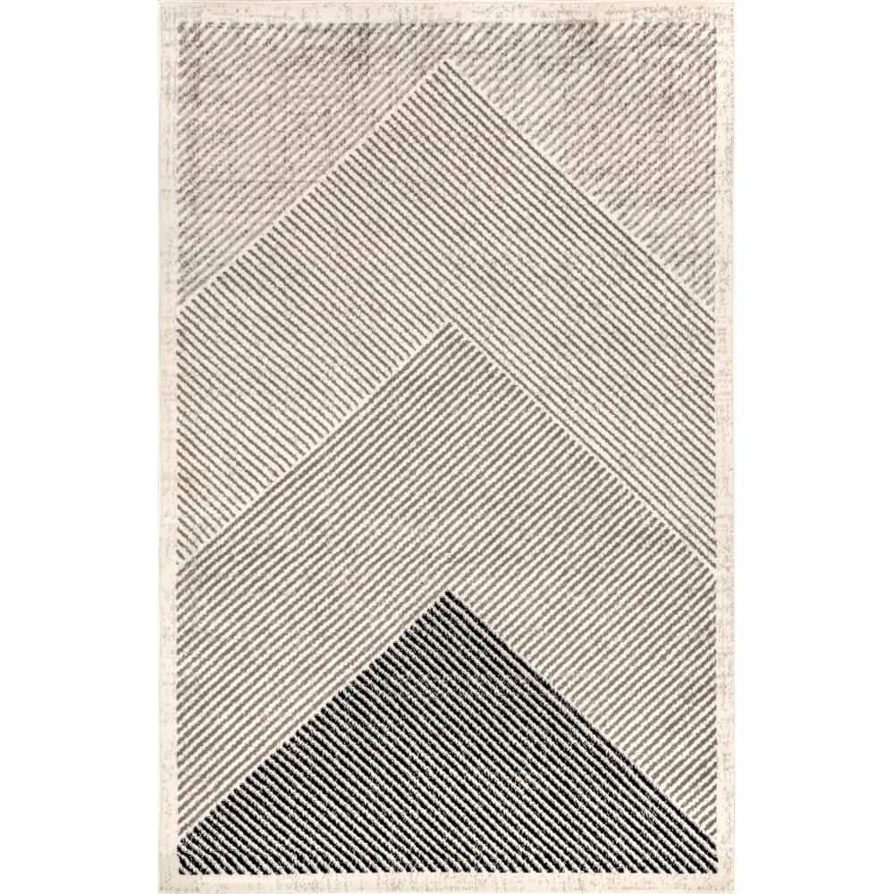 Gray and Black Striped Synthetic Rectangular Area Rug