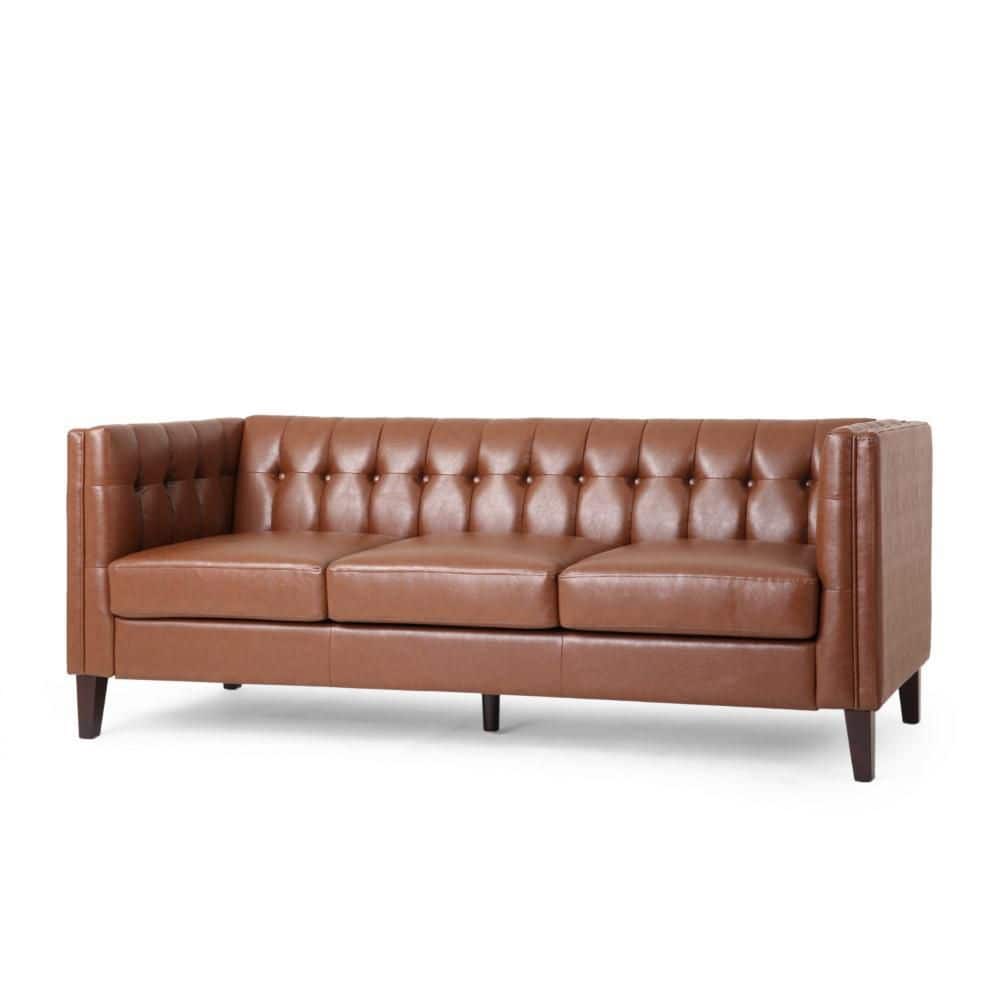 Ember 76" Brown Faux Leather Chesterfield Sofa with Tufted Back