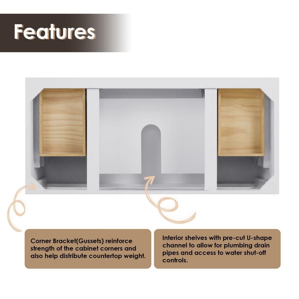 Laurel 47.2" White Fir Wood Single Bathroom Vanity Base