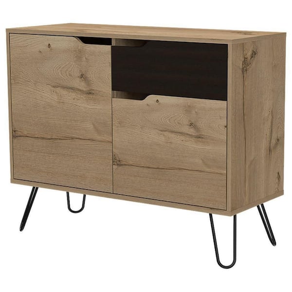 Benjara Brown Wood Top 39 in. Sideboard with 1 Drawer and 2 Cabinets