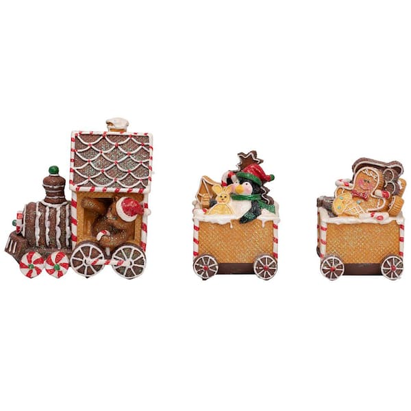Gingerbread Candy Cane Train with Gingerbread Man Christmas Decoration-5.5"