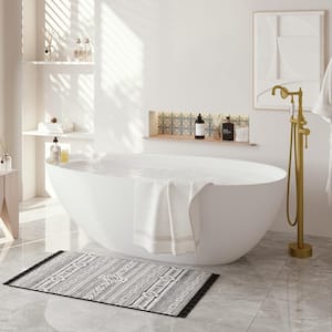 67 in. Stone Resin Flatbottom Solid Surface Freestanding Soaking Bathtub in White with Brass Drain