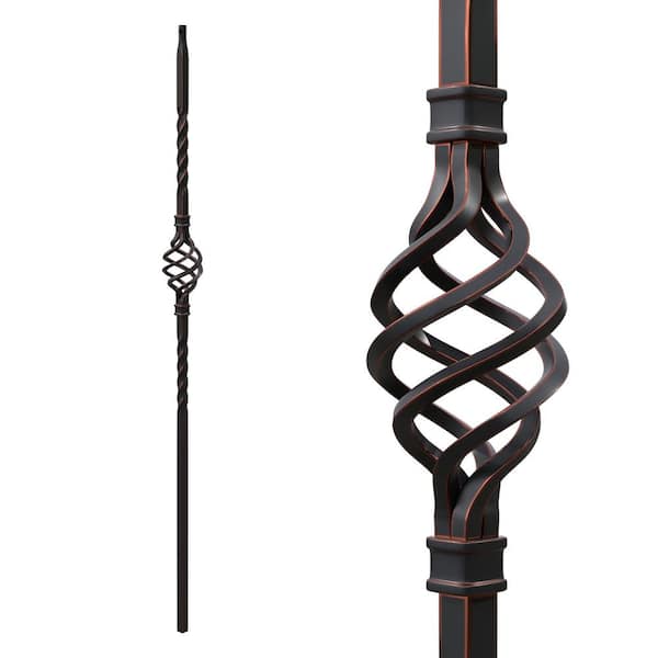 Stair Parts 44 in. x 1/2 in. Oil Rubbed Bronze Single Basket Iron Baluster for Stair Remodel