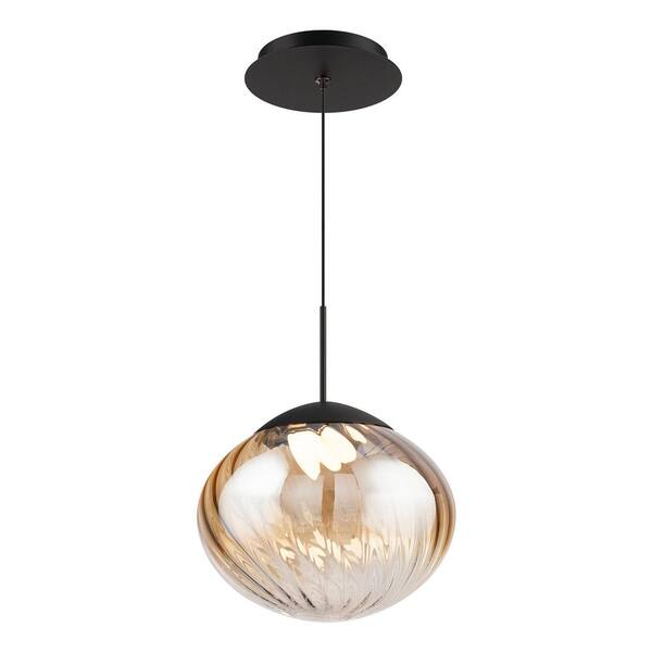 Swayzey 9 in. 1-Light Black/Amber Glass Indoor Mini-Pendant Light Integrated LED 4CCT