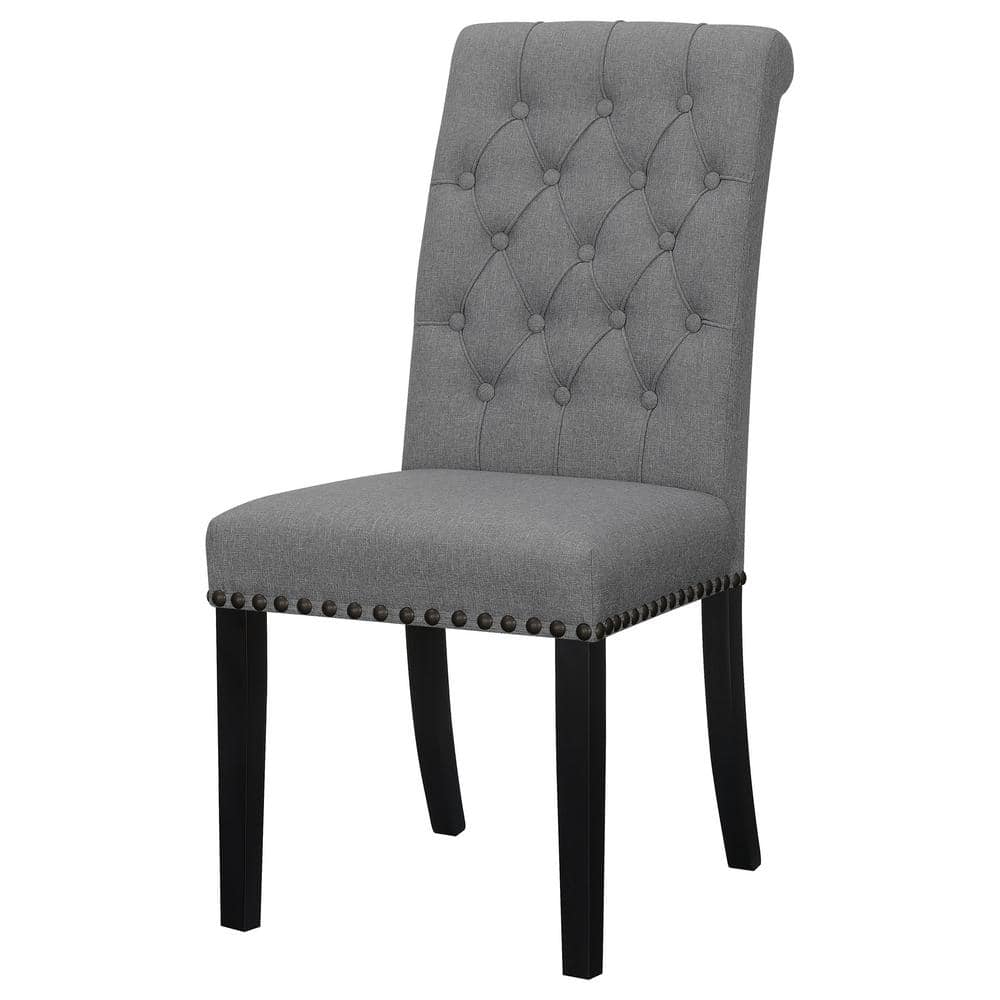 Dark Gray Linen Upholstered Traditional Side Chair with Wood Legs