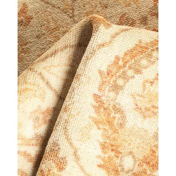 Mogul Ivory 3 ft. x 12 ft. Oriental Wool Indoor Runner Rug