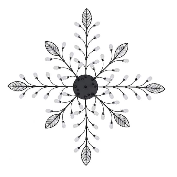 OUKANING 34.3 in. 8-Light Black Luxury Crystal Flush Mount Ceiling Light with Crystal Beads and G4 Bulbs Included