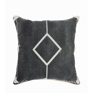Tufted Edges Black / White Diamond Cozy Poly-Fill 20 in. x 20 in. Throw Pillow