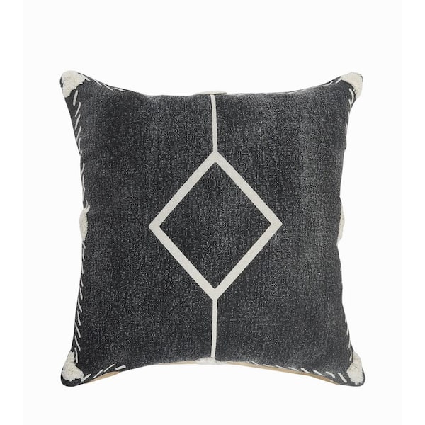 LR Home Tufted Edges Black / White Diamond Cozy Poly-Fill 20 in. x 20 in. Throw Pillow