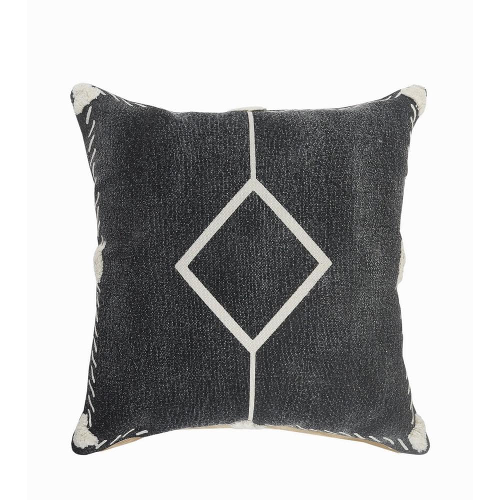 Tufted Edges Black / White Diamond Cozy Poly-Fill 20 in. x 20 in. Indoor Th