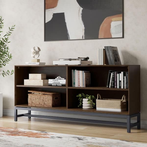 Simpli Home Banting 30 in. H Walnut Brown Solid Hard Wood 1-Shelf