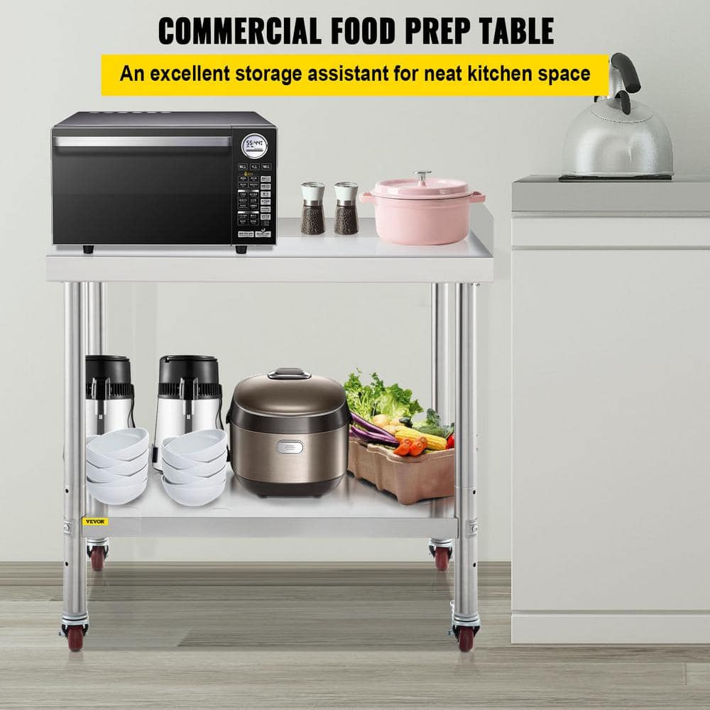 VEVOR 24" Stainless Steel Prep Table with Adjustable Shelf and Casters