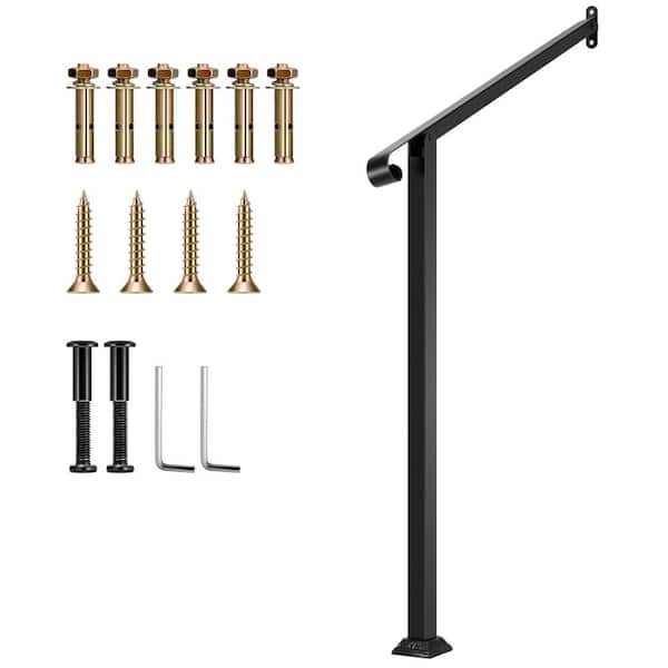 3 Step 39 in. H x 39 in. W Black Wrought Mattle Iron Handrail Stair Railing Kit with Single Curved End