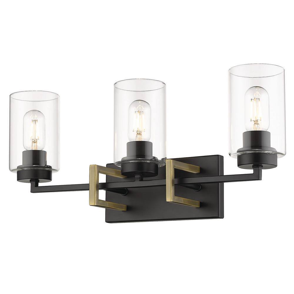 Golden Lighting Tribeca 4 63 In 3 Light Black With Aged Brass Accents Bath Vanity Light 6070 Ba3 Blk Ab The Home Depot