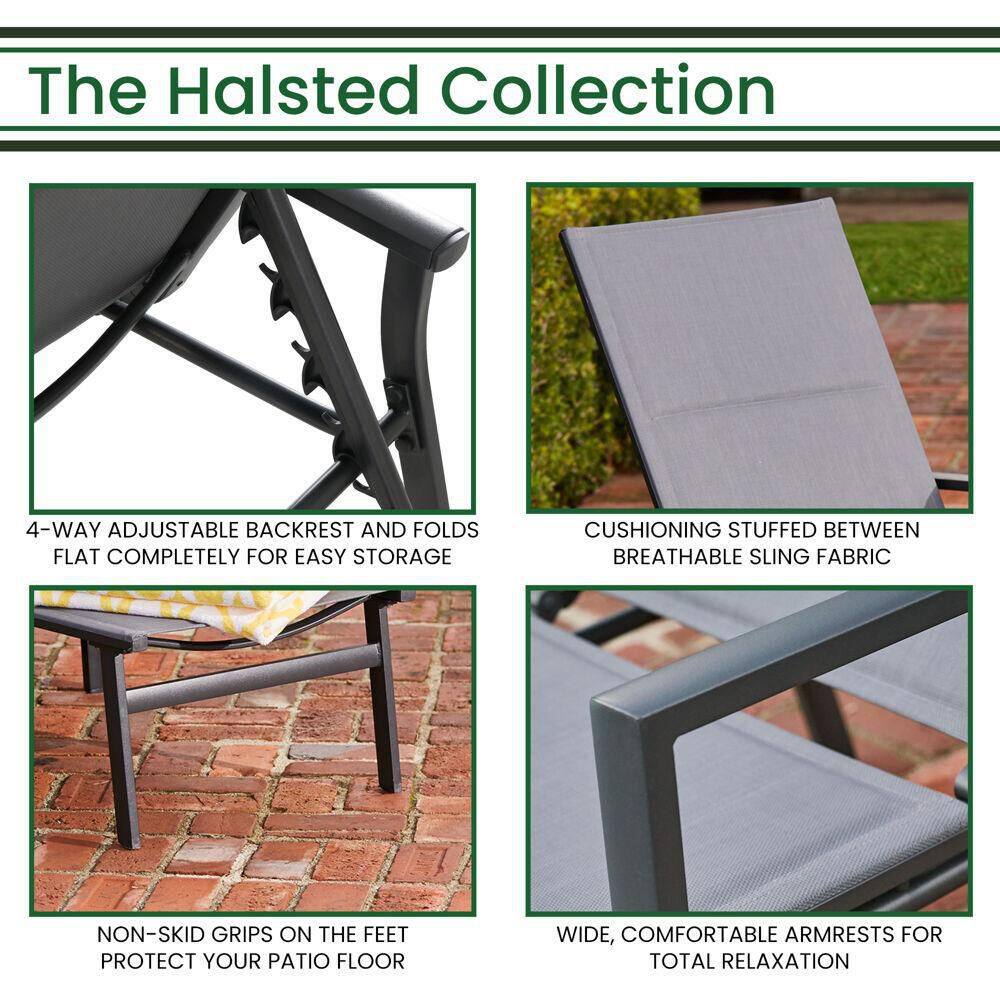 Halsted Deluxe Cool Gray Padded Sling Outdoor Chaise Lounge