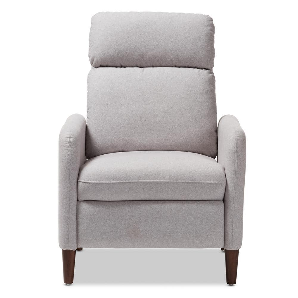 Casanova Light Gray Leather-Wood Modern Recliner Chair