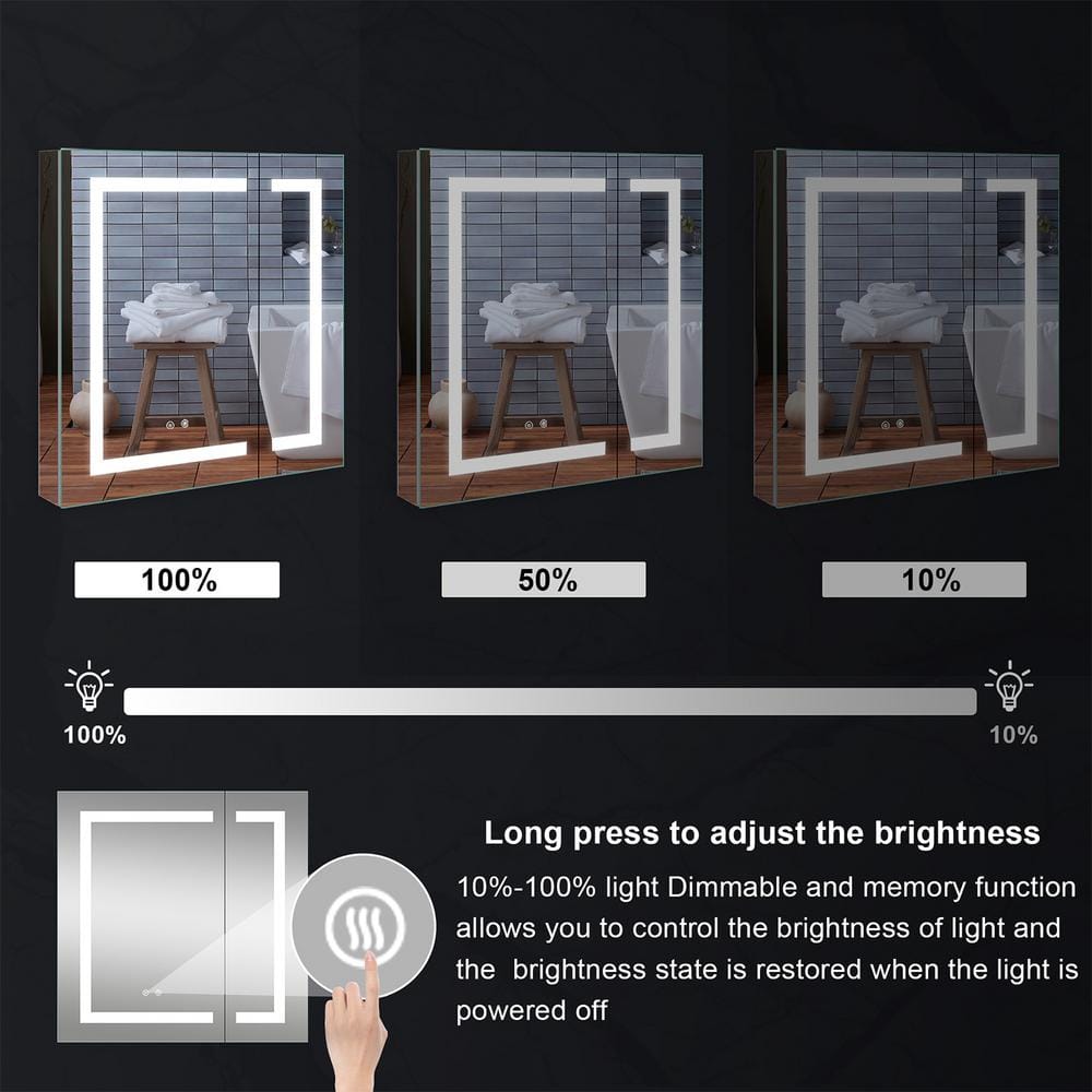36" x 30" Silver Aluminum LED Medicine Cabinet with Mirror