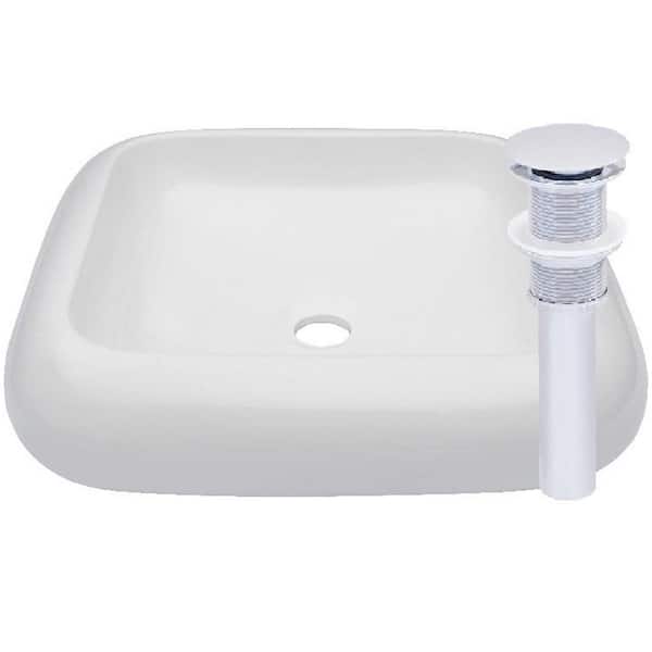 Novatto Bianco Porcelain Vessel Sink in White with Drain in Chrome
