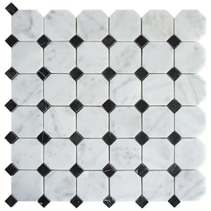 Natural Carrara White 12.01 in. x 12.01 Honeycomb Polished Marble Mosaic Tile Sample