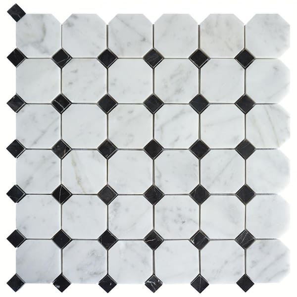 MOLOVO Natural Carrara White 12.01 in. x 12.01 Honeycomb Polished Marble Mosaic Tile Sample