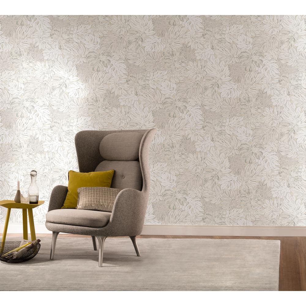 Cedar White and Beige Botanical Wallpaper