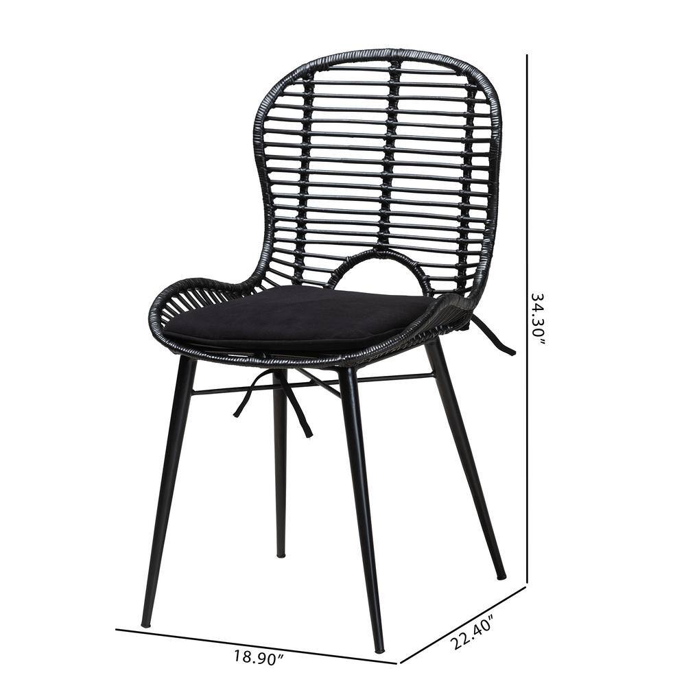 Bohemian Black Rattan & Metal Low-Back Side Chair Set