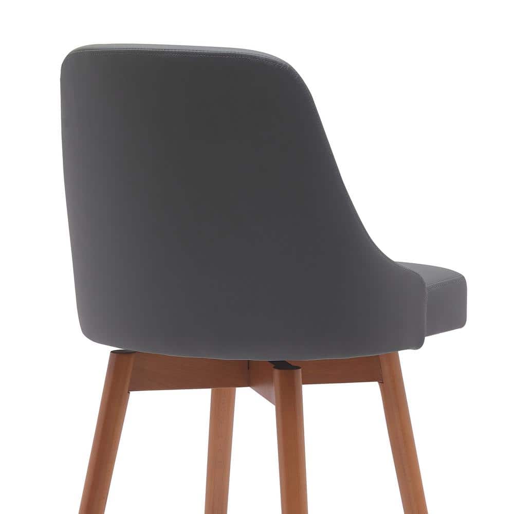 Gray Faux Leather Swivel Counter Stool with Walnut Wood Legs