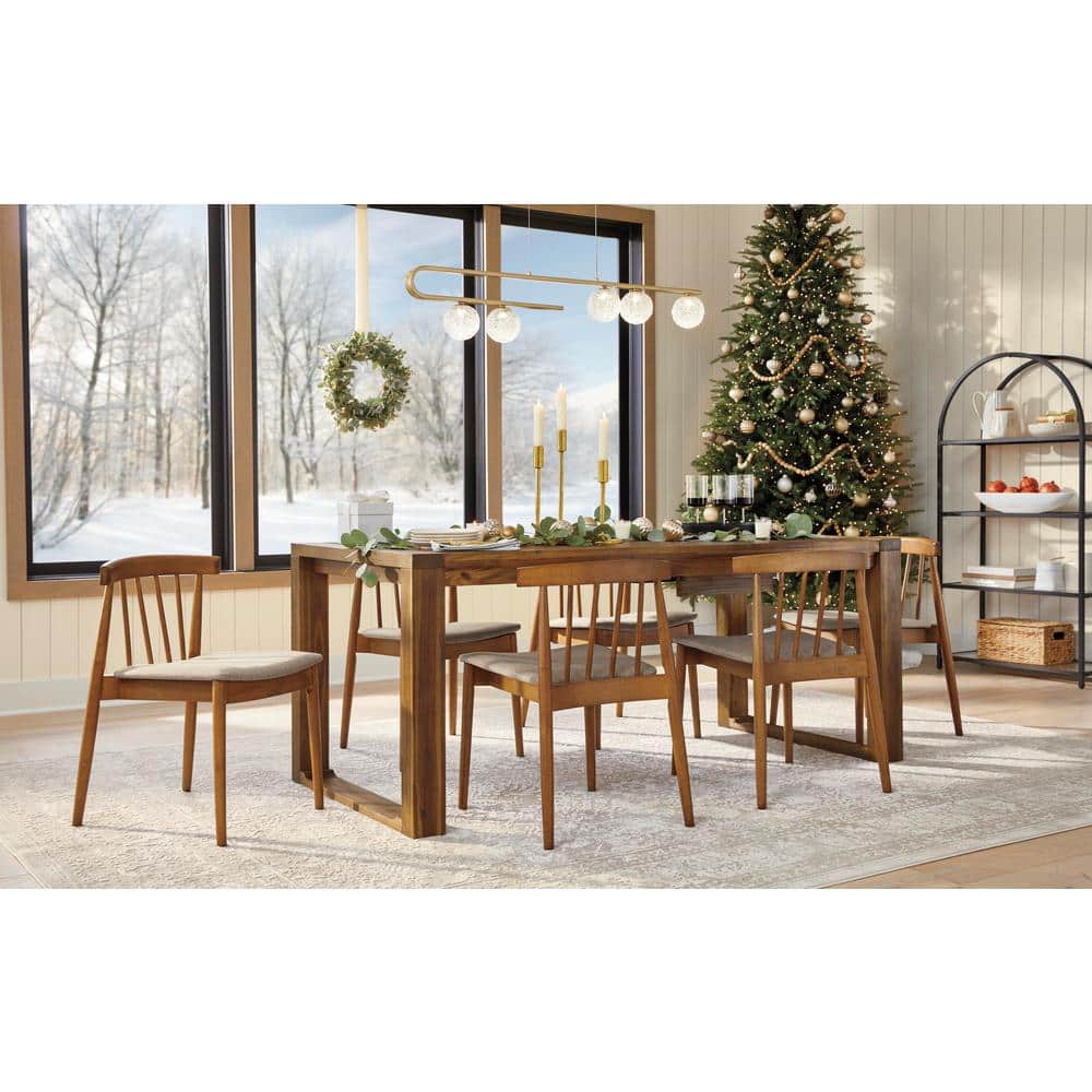 Wyatt Mid-Century Modern Walnut Wood Dining Chair Set with Beige Upholstery