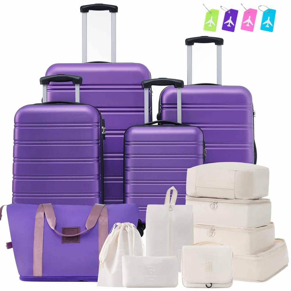 yukimiChapado シルバPurple ライターケース、二個セット Polibi 4 Piece Purple Hardshell Luggage Set with TSA Lock