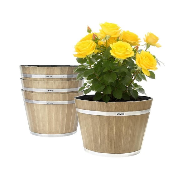 10.5 qt. 11.8 in. Wood Grain Outdoor Plastic Weather-Resistant Planter (11.81 in. L x 11.81 in. W x 8.27 in. H) (4-Pack)